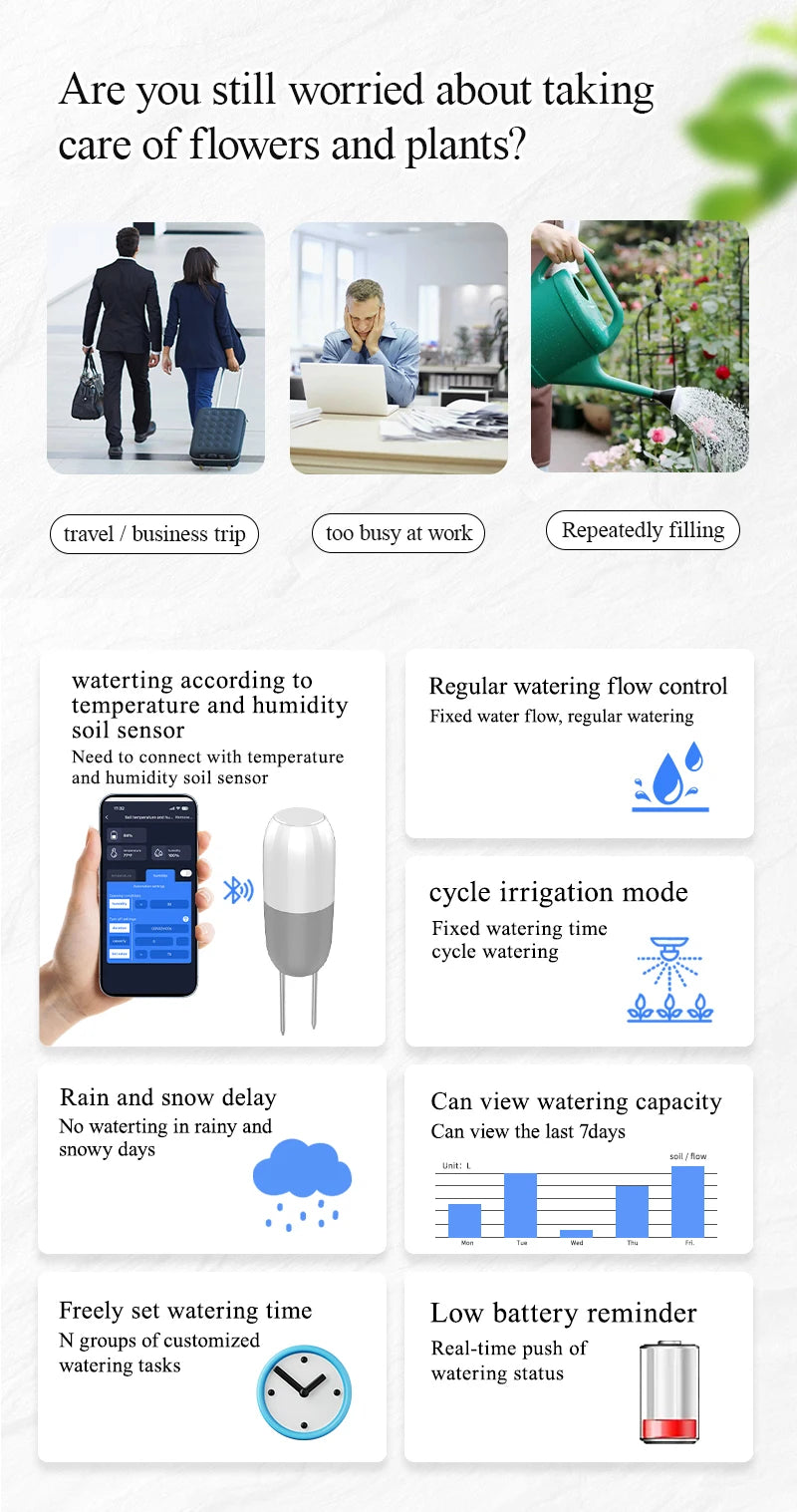 Tuya Smart WiFi Watering Timer, Solar Powered Drip Irrigation System, Built-in Water Flow Recorder, Water Controller