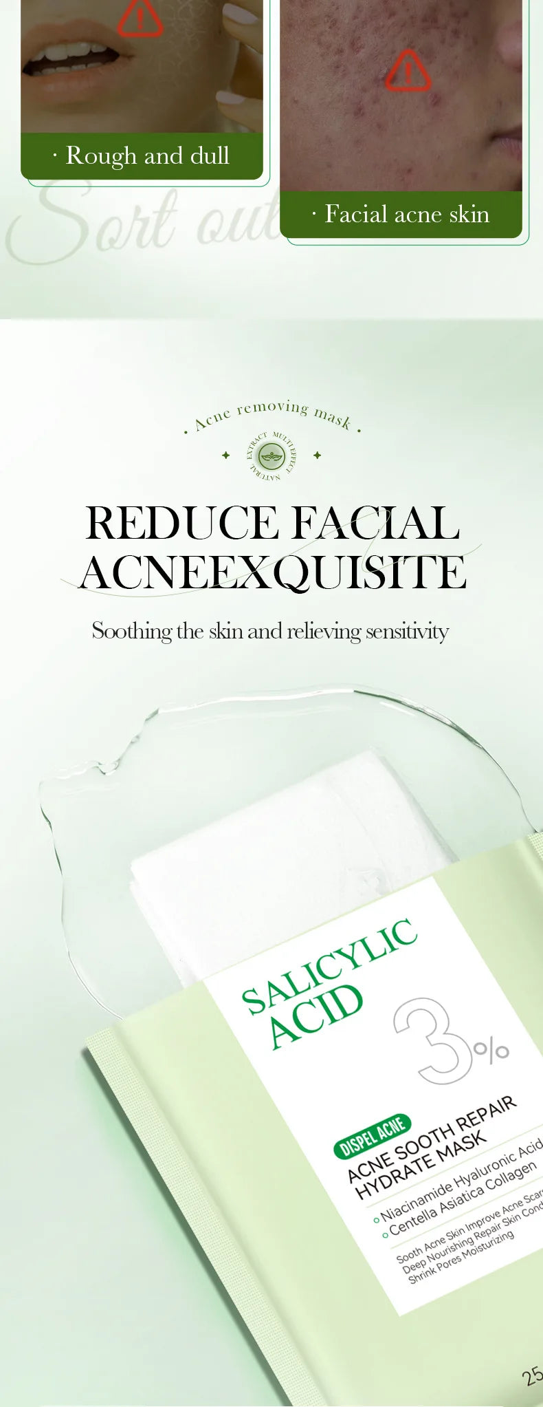 5 pièces SADOER acide salicylique masque Facial hydratant nourrissant raffermissant hydratant masques pour le visage masque en feuille soins de la peau