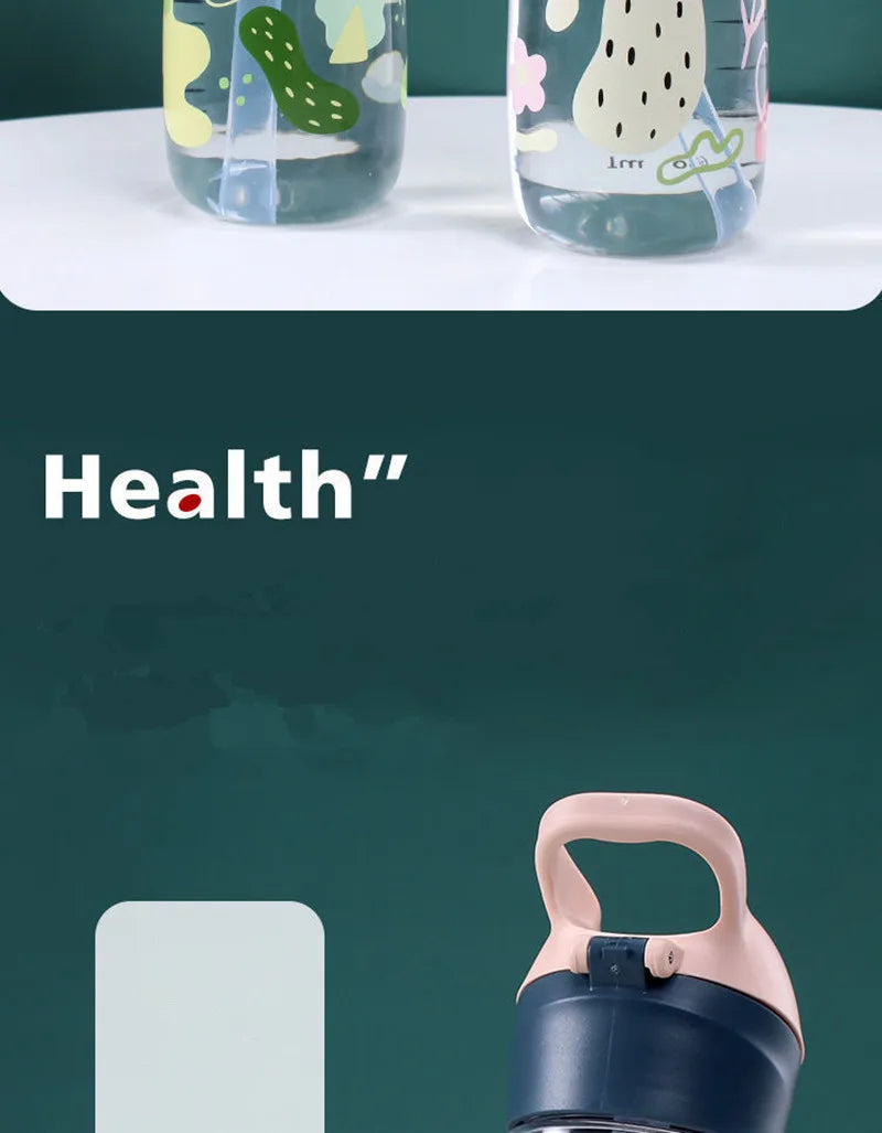 Bouilloire à boire en plastique pour enfants, tasse d'école Portable, bouteille d'eau pour enfants avec paille saine et sans BPA, 450ML