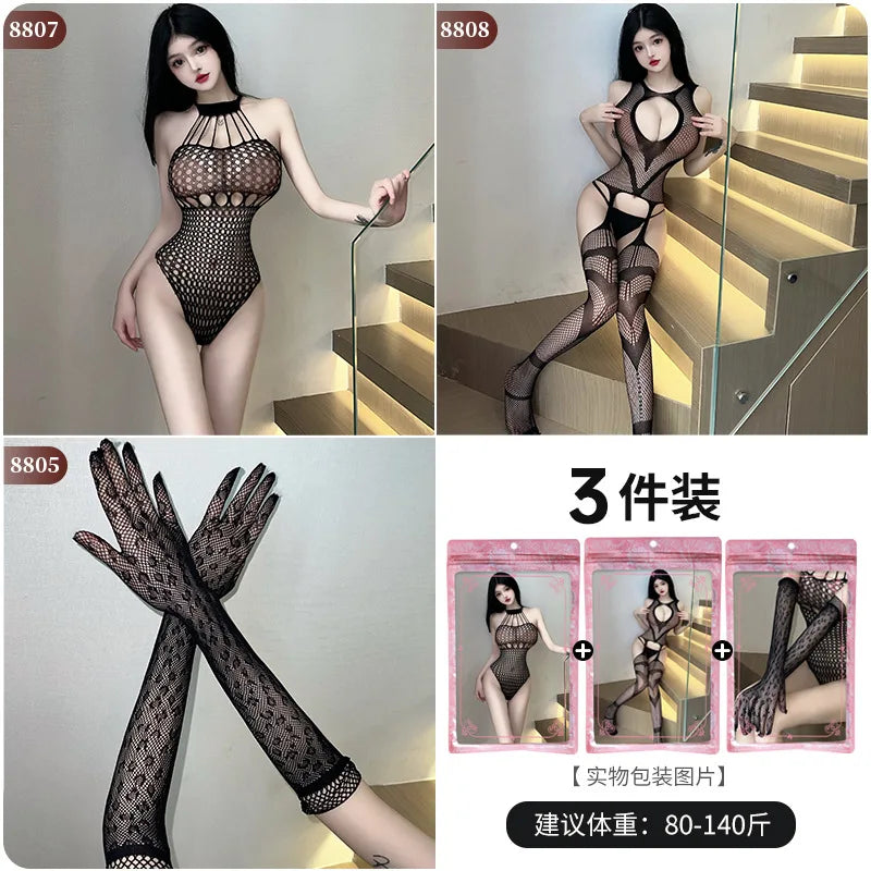 Body Sexy à entrejambe ouvert pour femmes, 24 Styles, bas de corps en maille résille érotique, porno ajouré, Teddy, Lingerie sans entrejambe