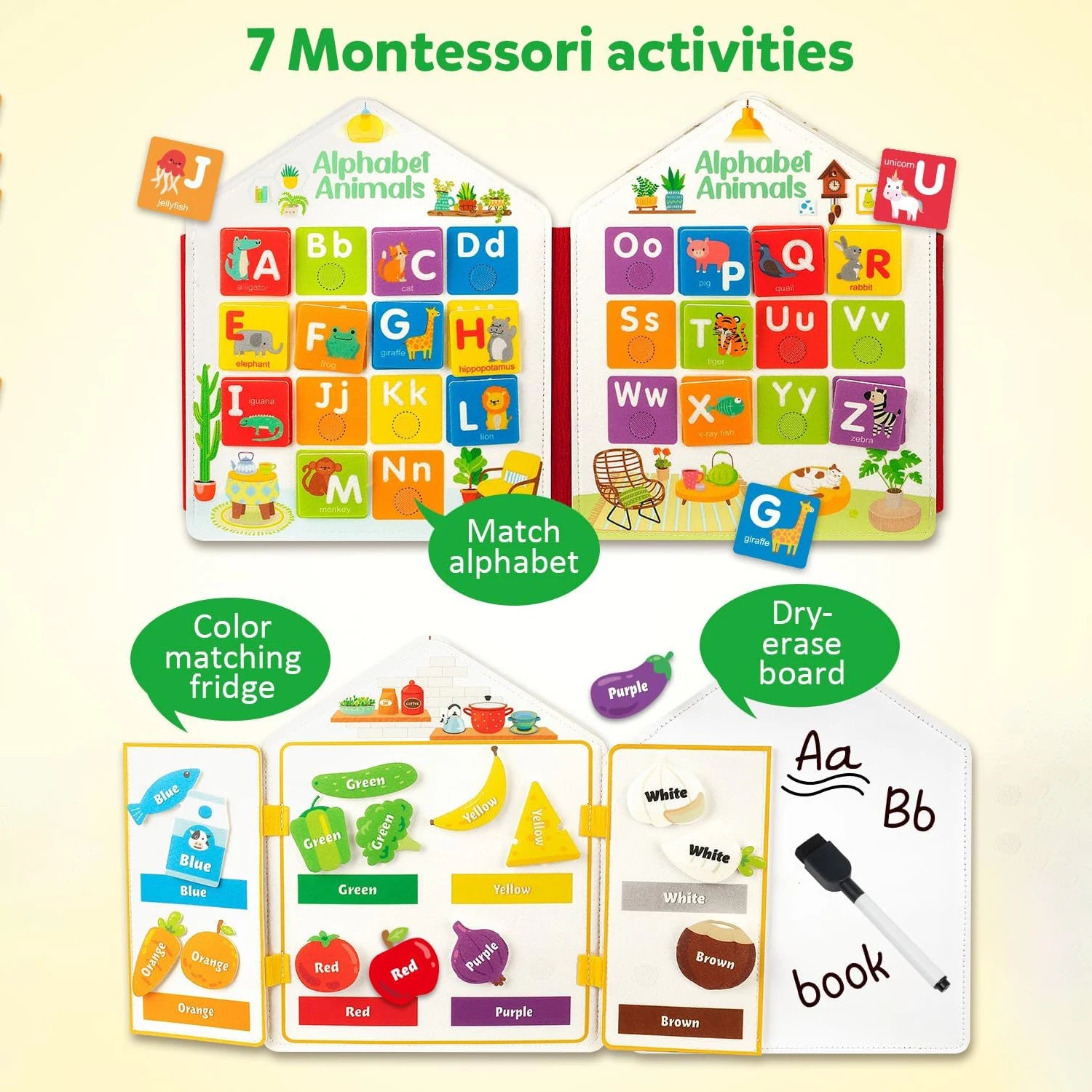 Livre d'activité Montessori en feutre pour tout-petits, planches sensorielles, motricité Fine, livre silencieux, jouets d'apprentissage préscolaire, cadeau éducatif
