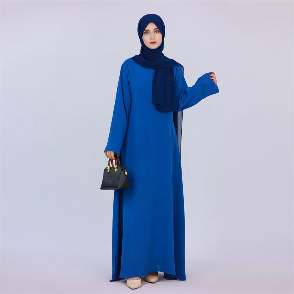 Noir blanc rose solide dubaï modeste sous Robe Abaya Islam caftan musulman avec poches robes pour femmes Robe Femme Musulmane