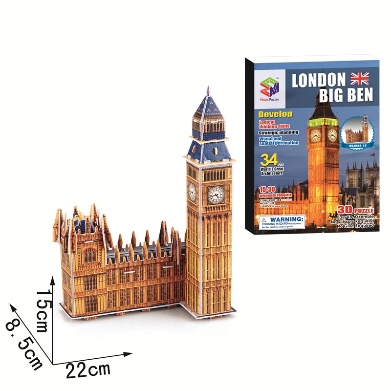 Jouets éducatifs Puzzles 3D jouets enfants développement intellectuel mondes Construction de bâtiments célèbres Puzzles 3D jouet