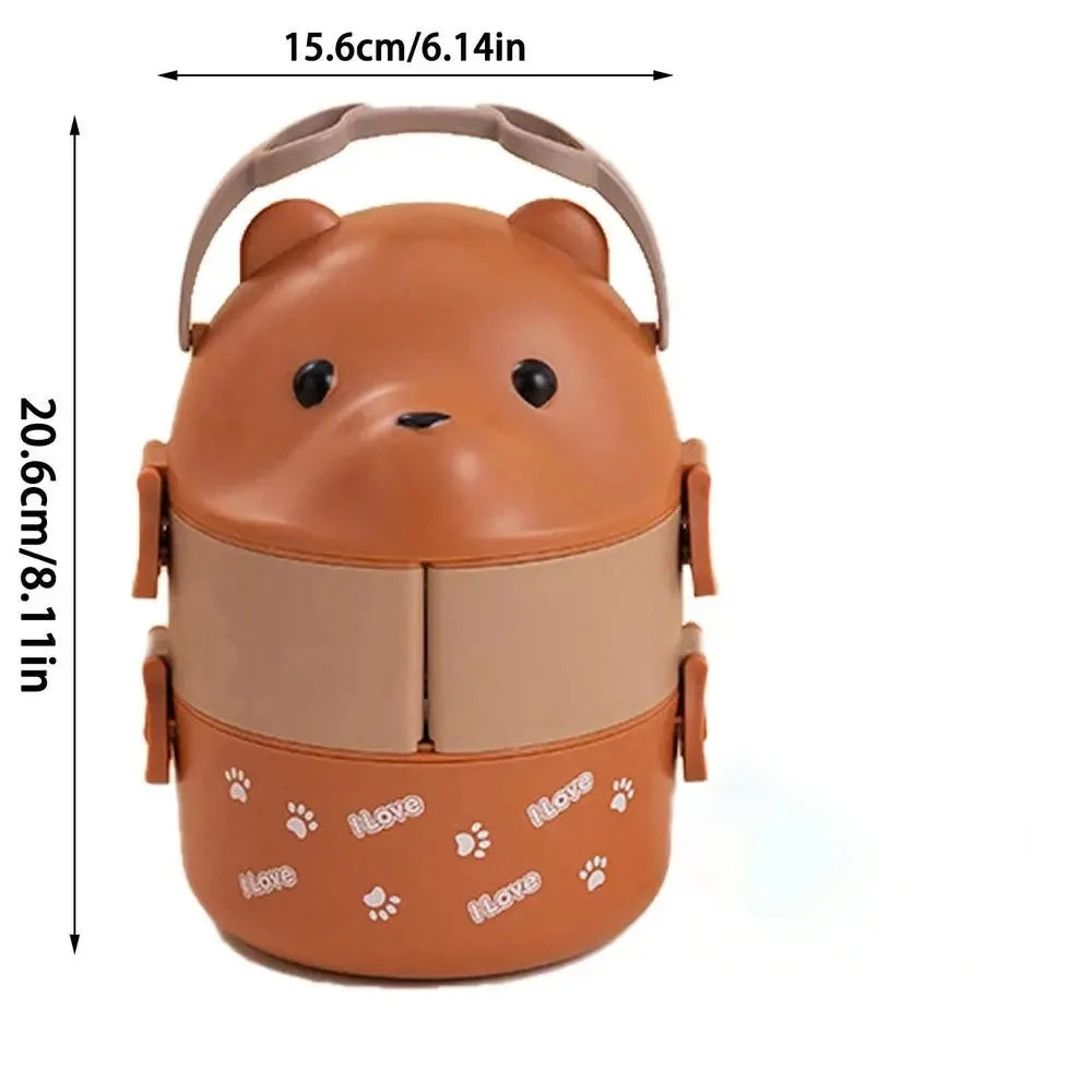 Boîte à lunch isotherme portable pour enfants, ensemble de conteneurs à lunch empilables, lunettes de dessin animé Bento, forme d'ours, récipient de stockage des aliments