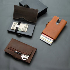CASEKEY hommes portefeuilles véritable cuir de vache Pop Up affaires porte-carte de crédit RFID blocage mince intelligent portefeuille en Fiber de carbone avec poche