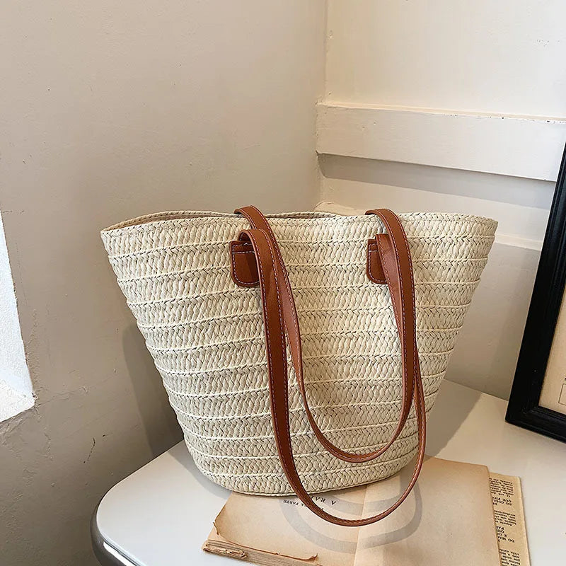 Sac à bandoulière de grande capacité pour femmes, panier tissé en paille d'été, sac à main de luxe de styliste, sac de plage, fourre-tout de shopping Bali