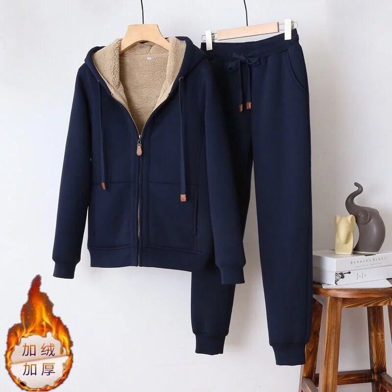 Women's sweatshirt and sweatpants set, casual hoodies, thick coat, smug smile, sporty, autumn, winter, 2-piece, fj2 pieces