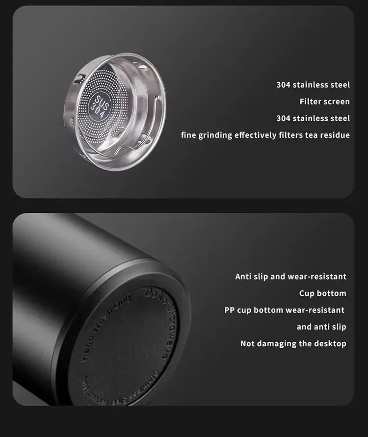 Thermos intelligent en acier inoxydable – Tasse de voyage sous vide à affichage LED (gobelet à thé à café chaud/froid à double température)