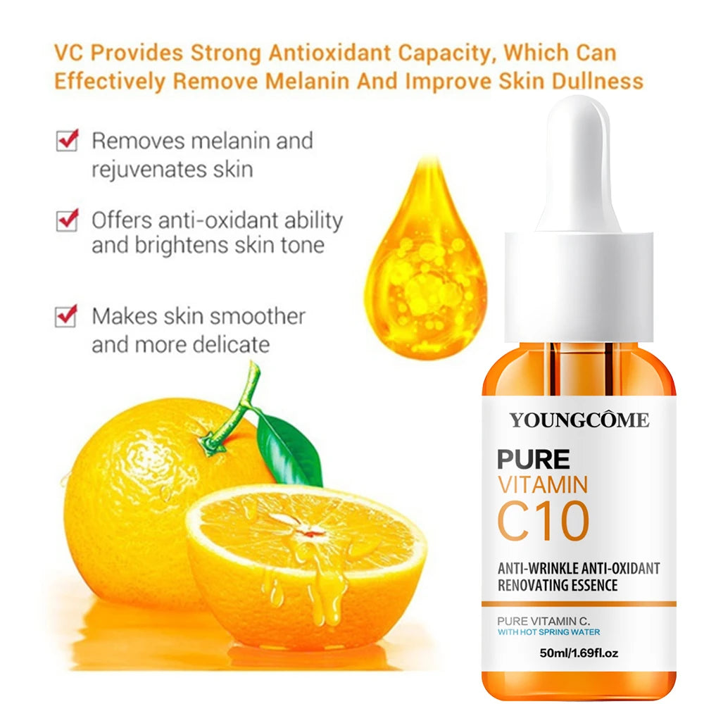 Vitamine C Essence pour le visage acide hyaluronique peau foncée éclaircir sérum estompe les ridules hydratant réparation sérum terne visage soins de la peau