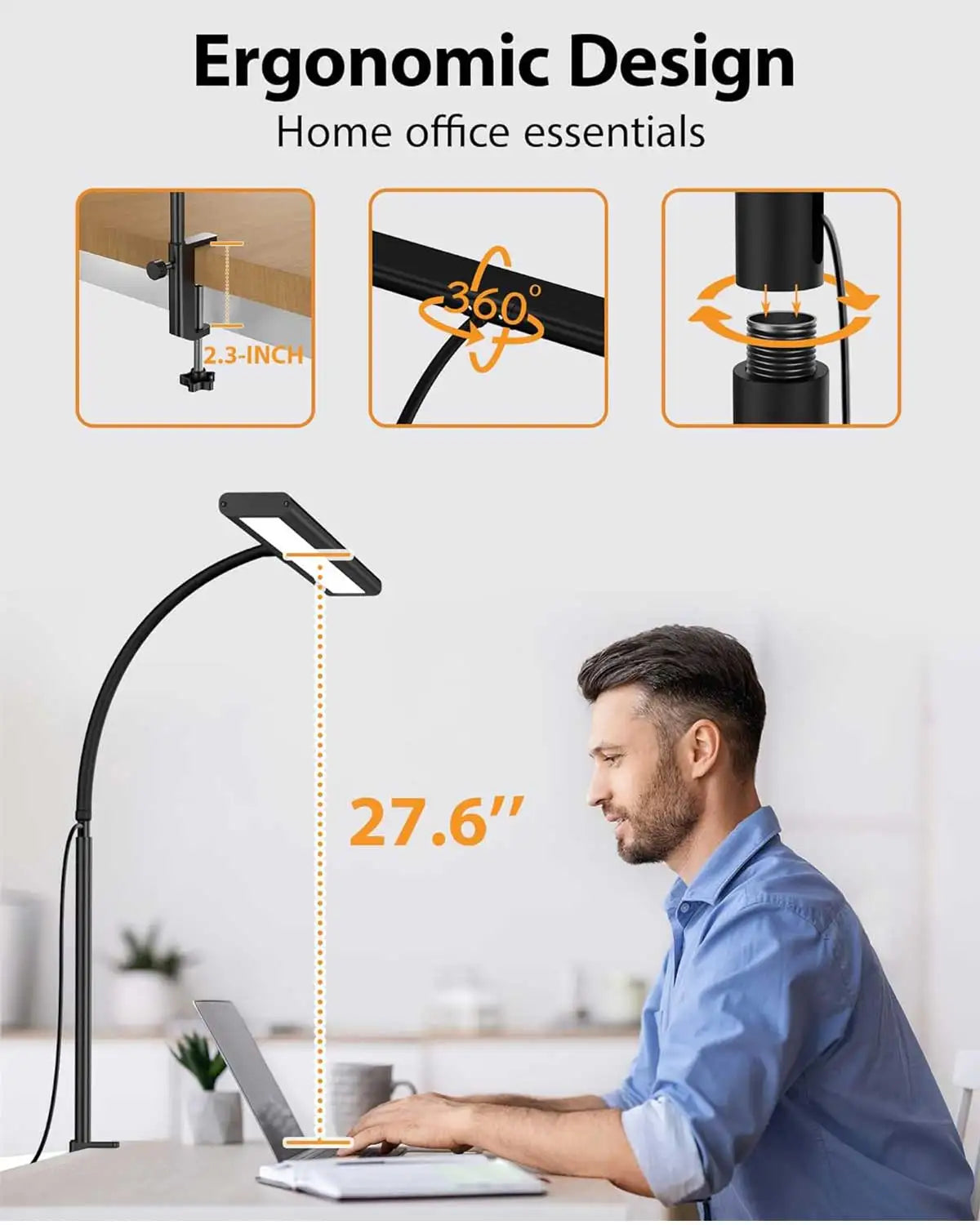 Adjustable flexible gooseneck LED desk lamp, eye-friendly desk lamp, stepless dimming, home office