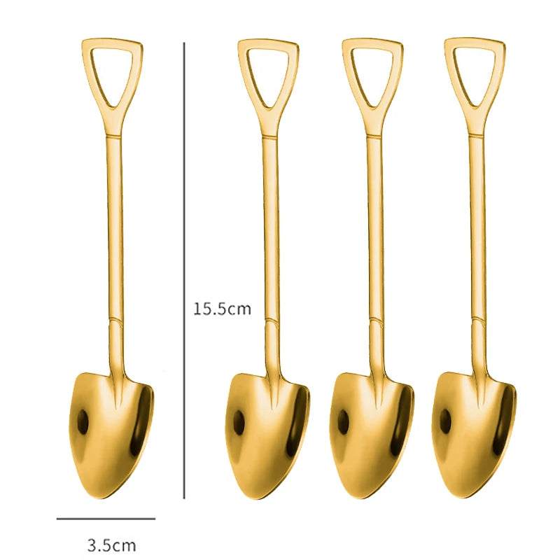 Set of 4 stainless steel scoop and pointed spoons, coffee spoon, tea spoon, ice cream spoon, dessert spoon, cutlery, dinnerware set, kitchen tools