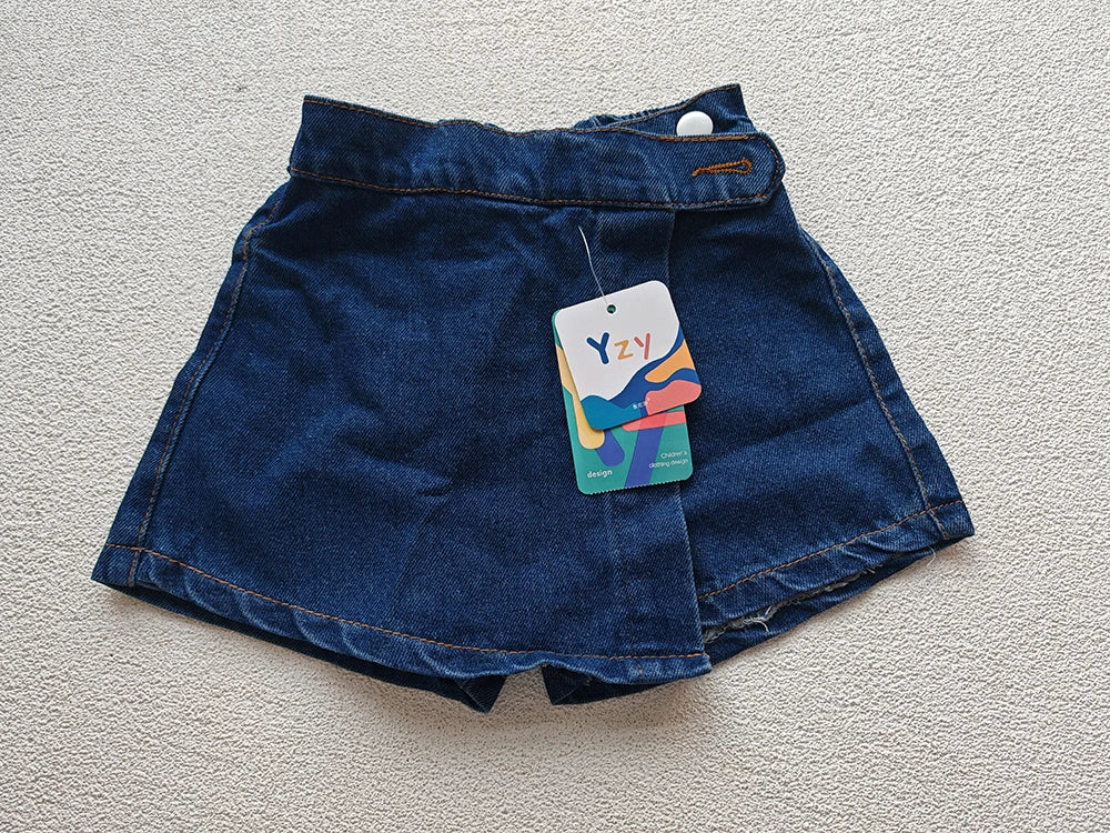 Mode coréenne nouvel été enfants fille jupe short solide taille élastique bouton doux Denim Culotte enfants vêtements polyvalents