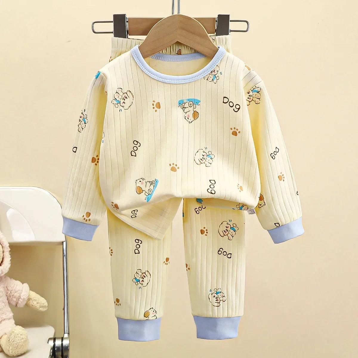 Pyjama Chaud en Pur Coton pour Enfant Garçon et Fille, T-Shirt à Manches sulf+ Pantalon, Ensemble de Sous-Vêtements d'Automne