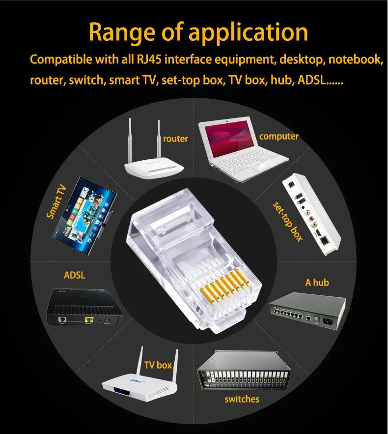 Connecteurs de passage RJ45 CAT6 CAT5e, 100 pièces/lot, extrémité en cristal plaquée or, sertissage 8P8C, prise modulaire de réseau Ethernet Standard UTP
