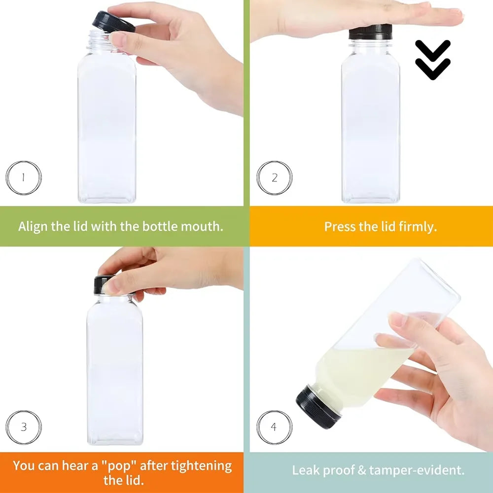 Bouteilles de jus de 500ML avec bouchons, bouteilles vides transparentes réutilisables avec entonnoir à brosse et étiquettes pour smoothies et autres boissons YY177