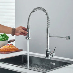 Robinets de cuisine extractibles à ressort, tête de pulvérisation, robinet d'eau chaude et froide, Rotation en acier inoxydable, mitigeur de cuisine, grue