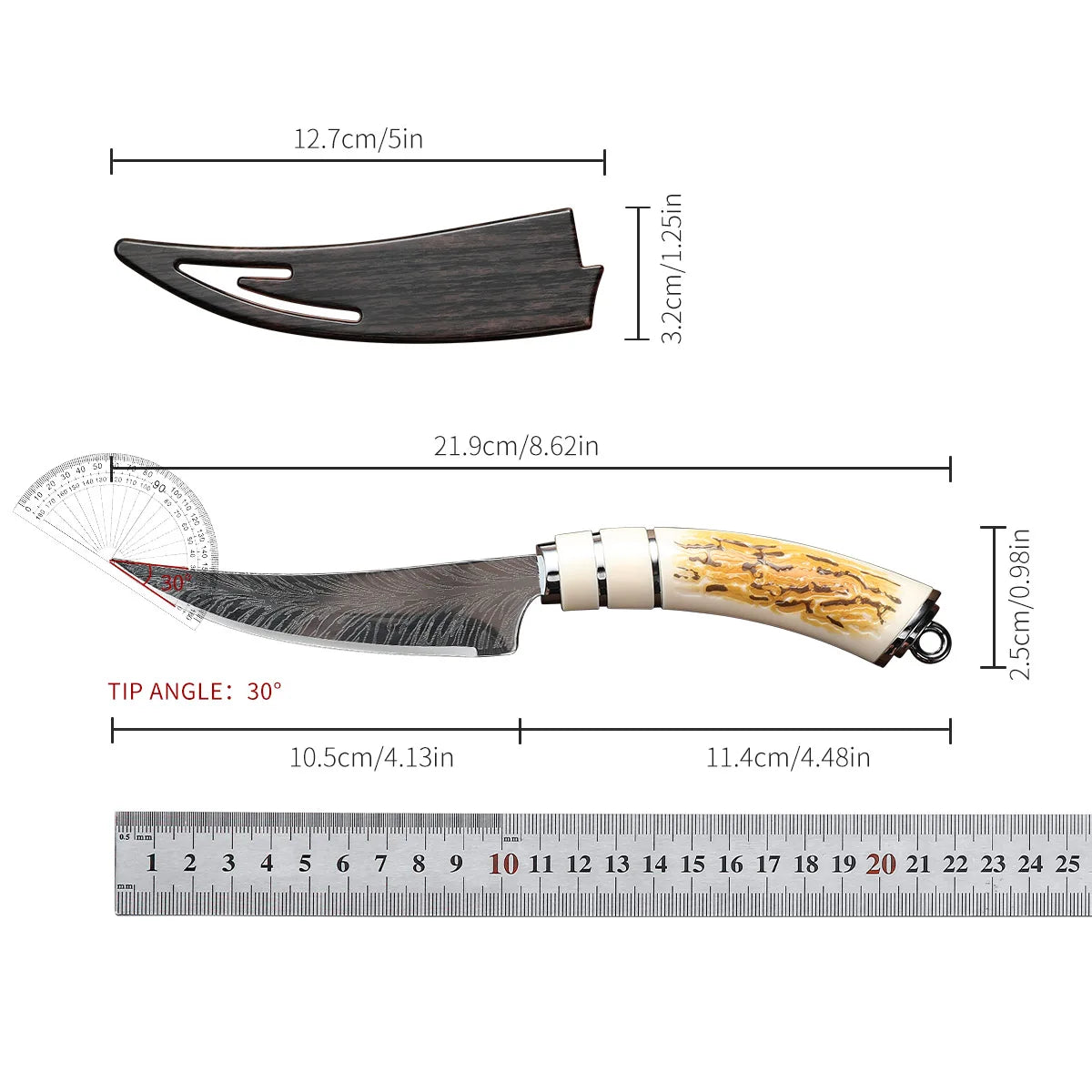 Couteau utilitaire de cuisine en acier inoxydable, avec manche en bois, couteau à Steak, désosage, couteau à viande, couteau à fruits avec couvercle cadeau ﻿