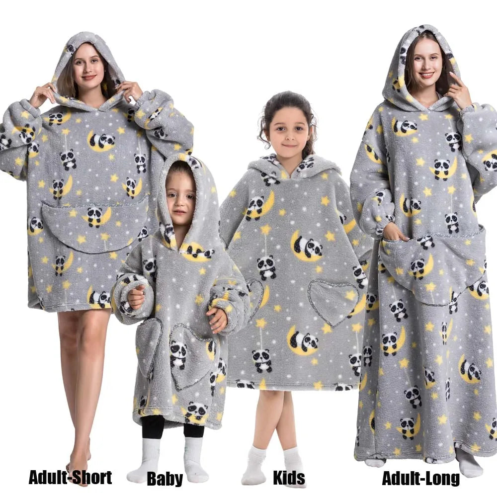 Sweat-shirt à capuche d'hiver pour femmes et hommes, pull polaire géant TV, couverture surdimensionnée avec manches, vêtements citrouille d'halloween pour adultes