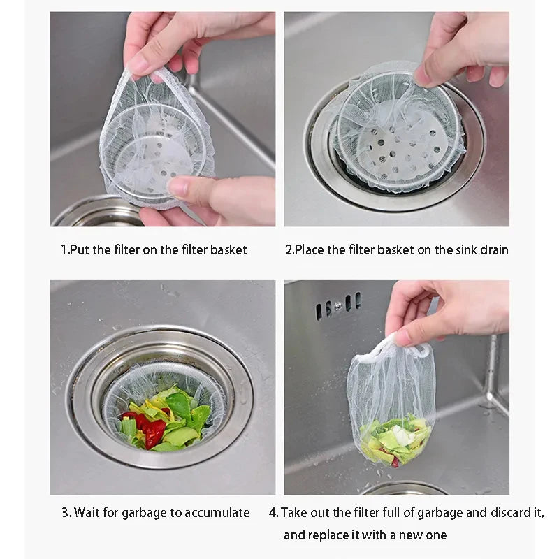 Disposable Sink Strainer Mesh Bags, 200/100/30 Pieces, Kitchen Sink Strainer, Drain Hole, Anti-Clogging Trash Bag, Cleaning Net