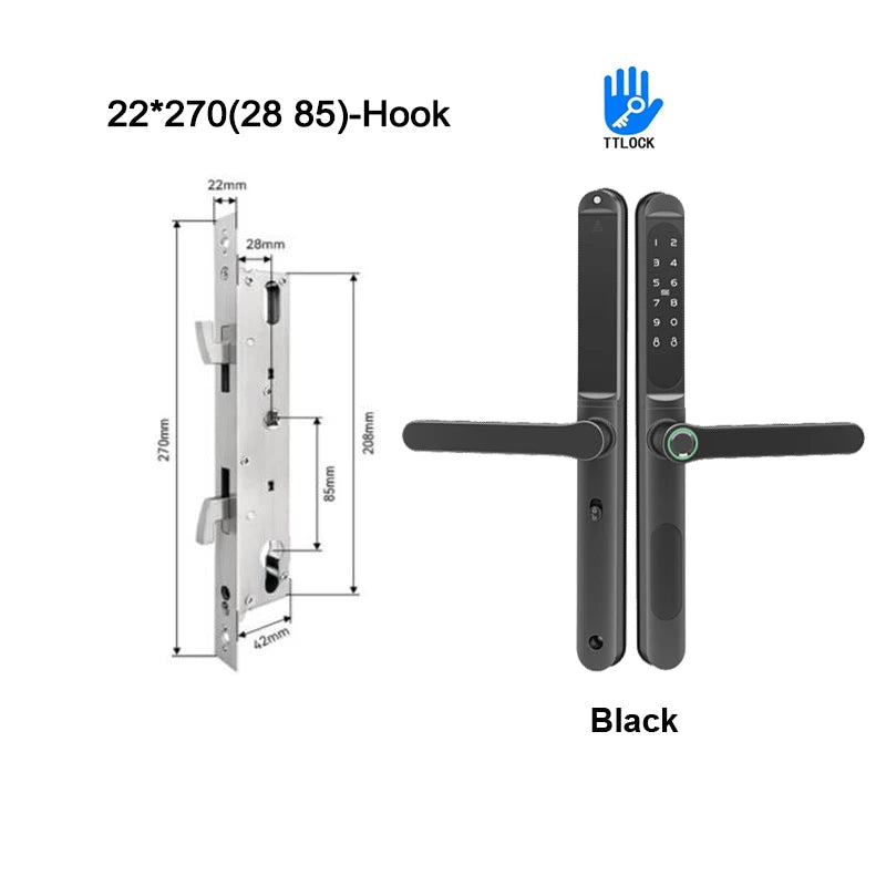 Serrure intelligente pour porte coulissante, étanche, mince, 2.8CM, mot de passe par empreinte digitale, carte IC, clé, compatible avec l'application TTlock et l'en-tête biométrique Alexa