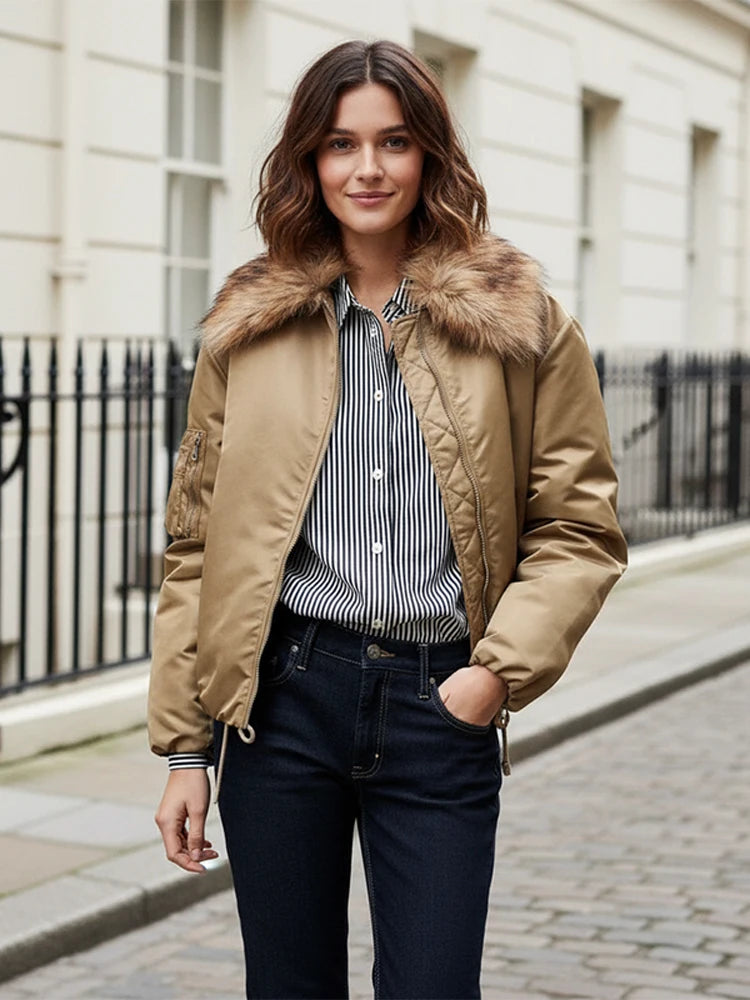 Manteau en laine pour femmes, Patchwork de fourrure solide, mode, manches longues, col en v, à lacets, pardessus Long ample, automne, bureau, vêtements d'extérieur pour dames