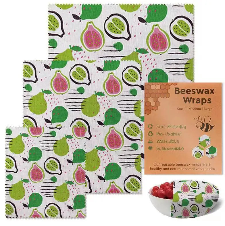 Beeswax Food Wrap 3-Piece Set, Reusable Eco-Friendly Organic Cotton Wax Fabric, Household Plastic Wrap Replacement, Washable Lemon Pattern