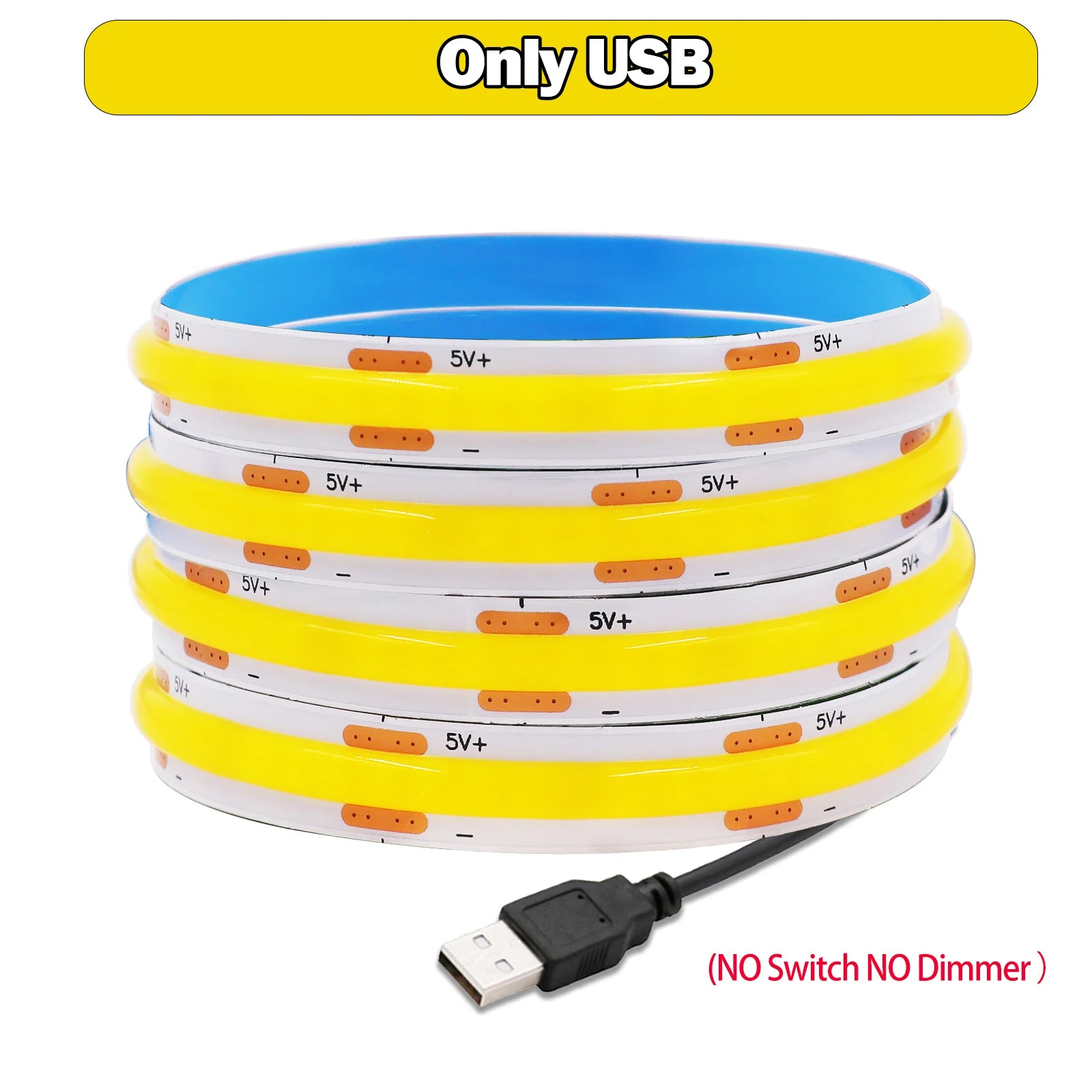 5V USB LED Strip Light, 320 LEDs/M COB, Dimmable Touch Sensor Switch/Push Switch, DIY, TV Mirror, Backlighting, Night Light for Room
