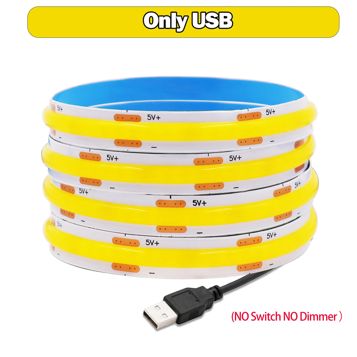 5V USB LED Strip Light, 320 LEDs/M COB, Dimmable Touch Sensor Switch/Push Switch, DIY, TV Mirror, Backlighting, Night Light for Room