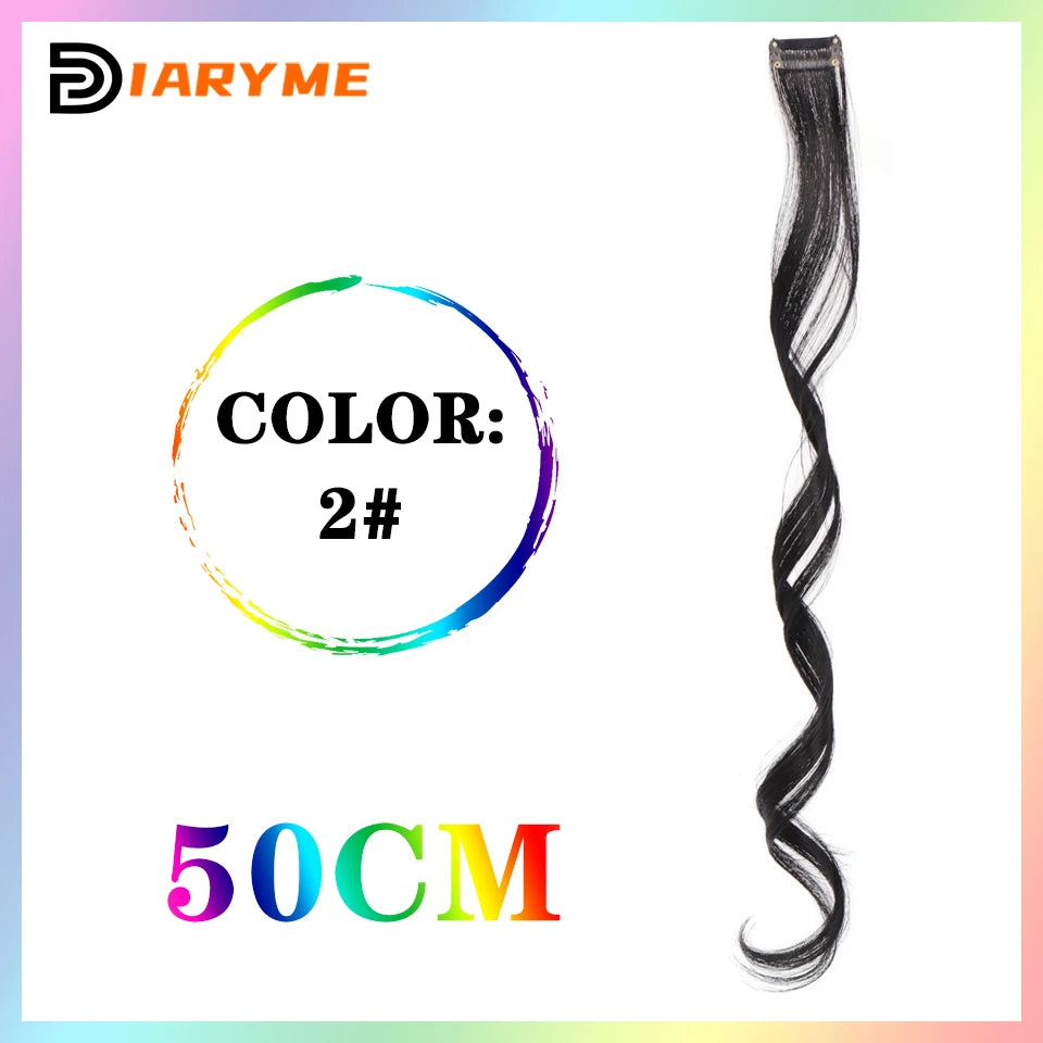 Colorful curly synthetic hair extensions for girls, long clip-in hairpiece, multicolored party strands, wig piece, for women and children