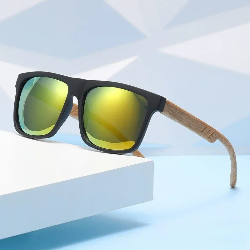 Lunettes de soleil en bois de bambou pour hommes et femmes, Vintage, Protection UV400, unisexe, monture carrée, nuances de conduite