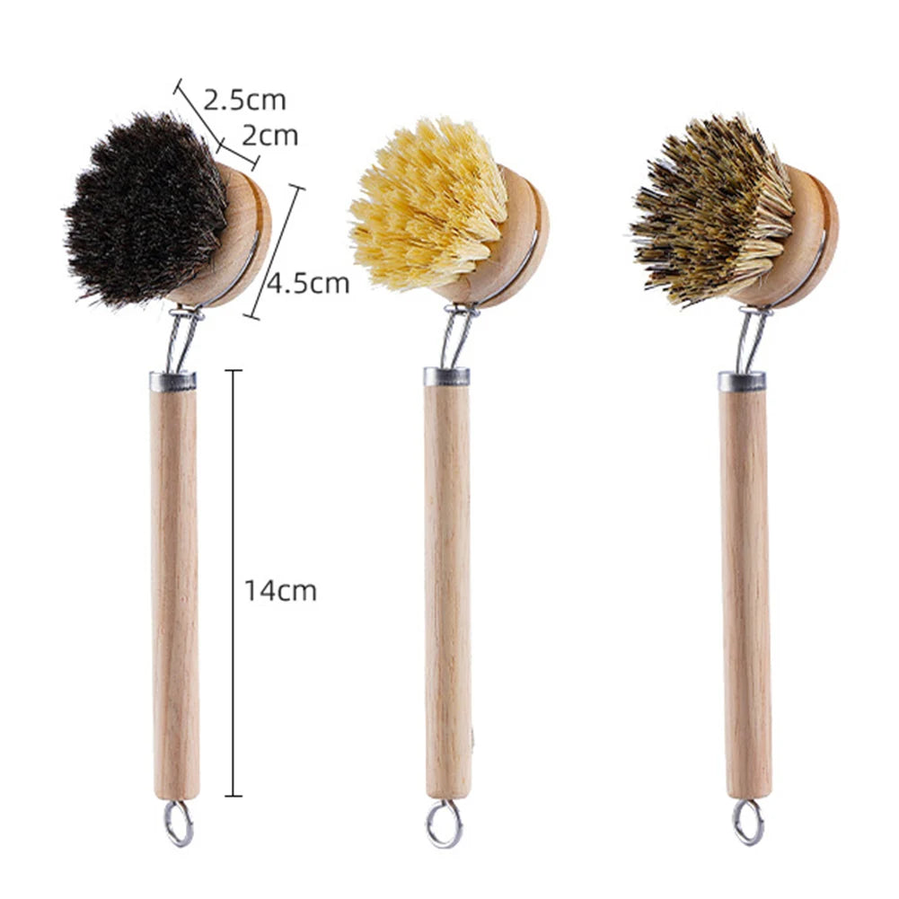 Brosse à vaisselle remplaçable, manche en bois, pour enlever les taches, les Pot, Portable, pour le nettoyage ménager, accessoires de cuisine
