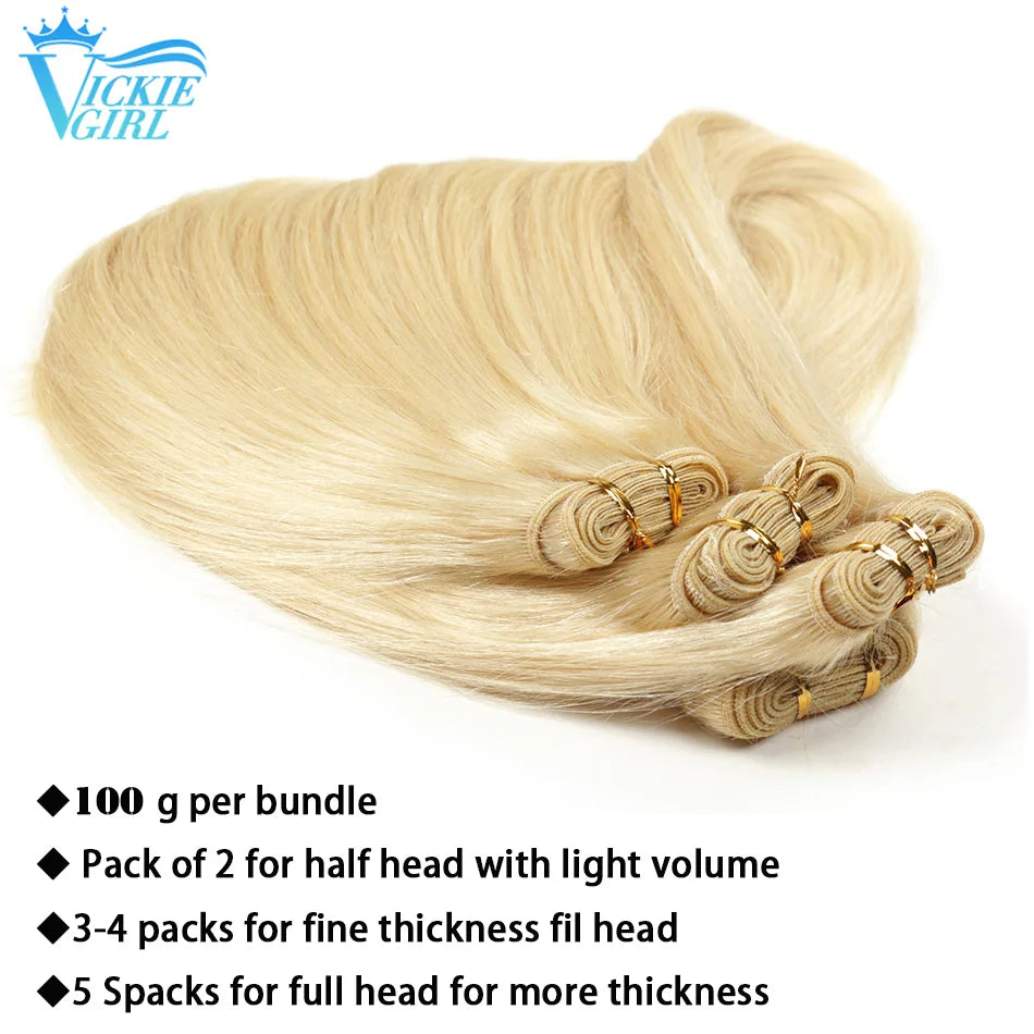 Straight Human Hair Weft Bundles Ombre Blonde Human Hair Extensions 100g/piece 16"-28" Skin Color Remy Straight Double Weft
