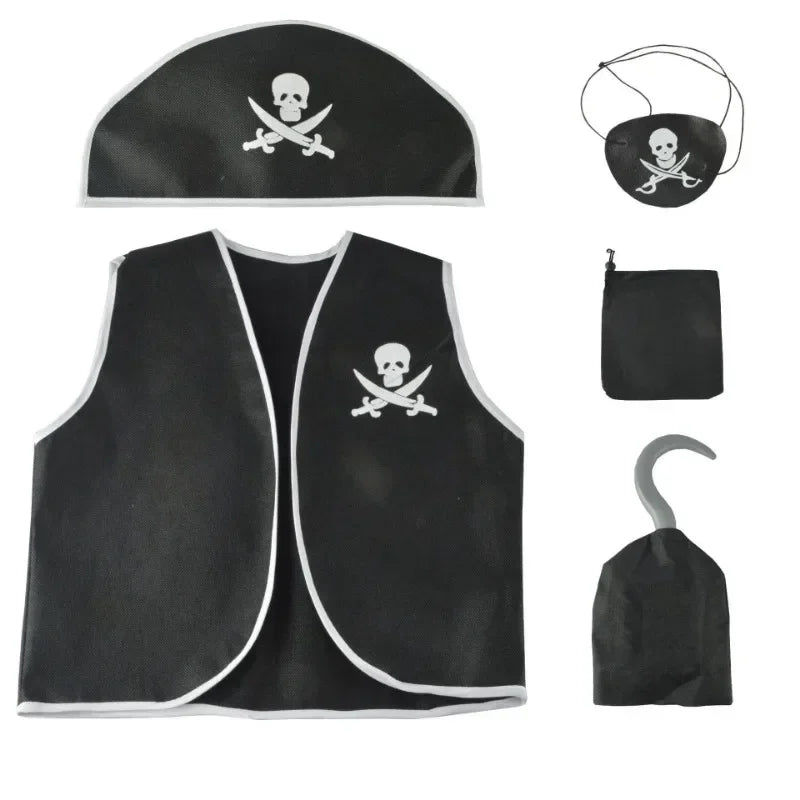 Costume de cosplay pour enfants, glaçage noir, chapeau en visière, ensemble de crochets et de sacs pour enfants, fête à thème d'Halloween, habillage pour garçon, 7,5