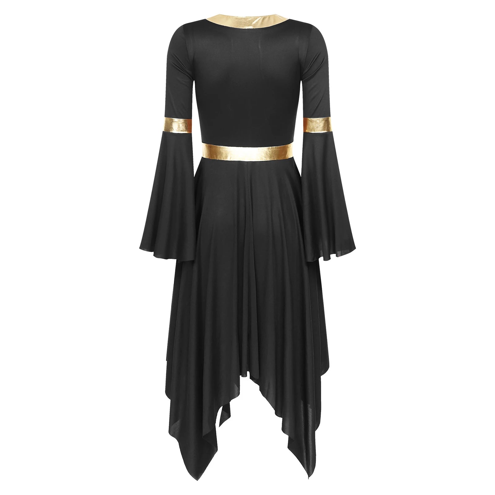 Robe de danse lyrique à manches longues pour femmes, robe à ourlet irrégulier, costume de spectacle liturgique, vêtements de danse modernes, culte de la chorale d'église