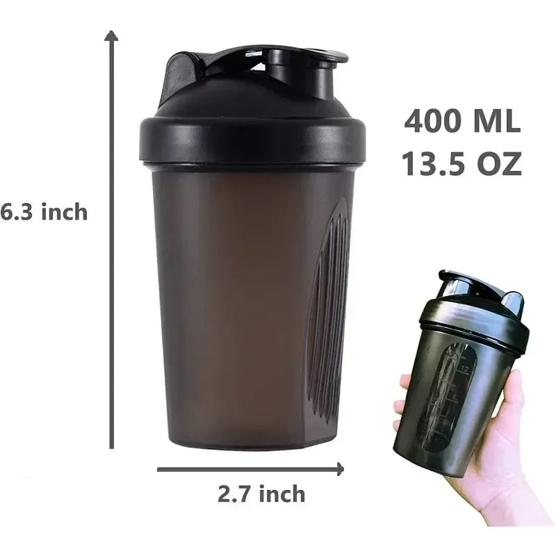 Bouteille Shaker de sport de 400 ml – Tasse à boire extérieure portable avec boule de mélange en acier inoxydable et marquages de mesure