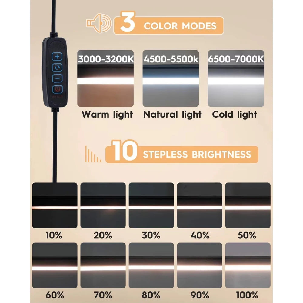 Lampe de bureau, lampe de bureau LED avec culbuteur, Angle réglable, 10 niveaux de luminosité, 3 modes d'éclairage, luminaire, apprentissage du protection des yeux