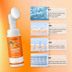 Nettoyant au curcuma hydratant le visage éclaircissant le teint de la peau mousse de lavage du visage quotidienne avec brosse soins de la peau propre extrait de fruit de citron