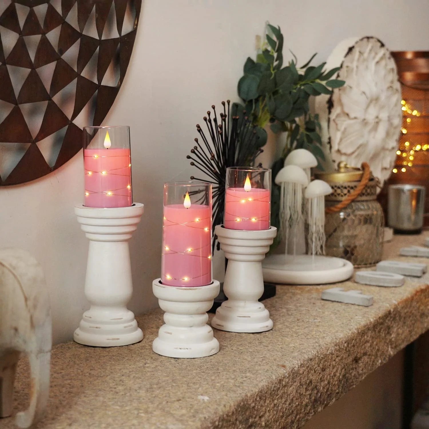 Bougie sans flamme, bougie à batterie avec guirlande lumineuse, bougies sans flamme avec fonction de minuterie de télécommande à 11 touches pour la maison