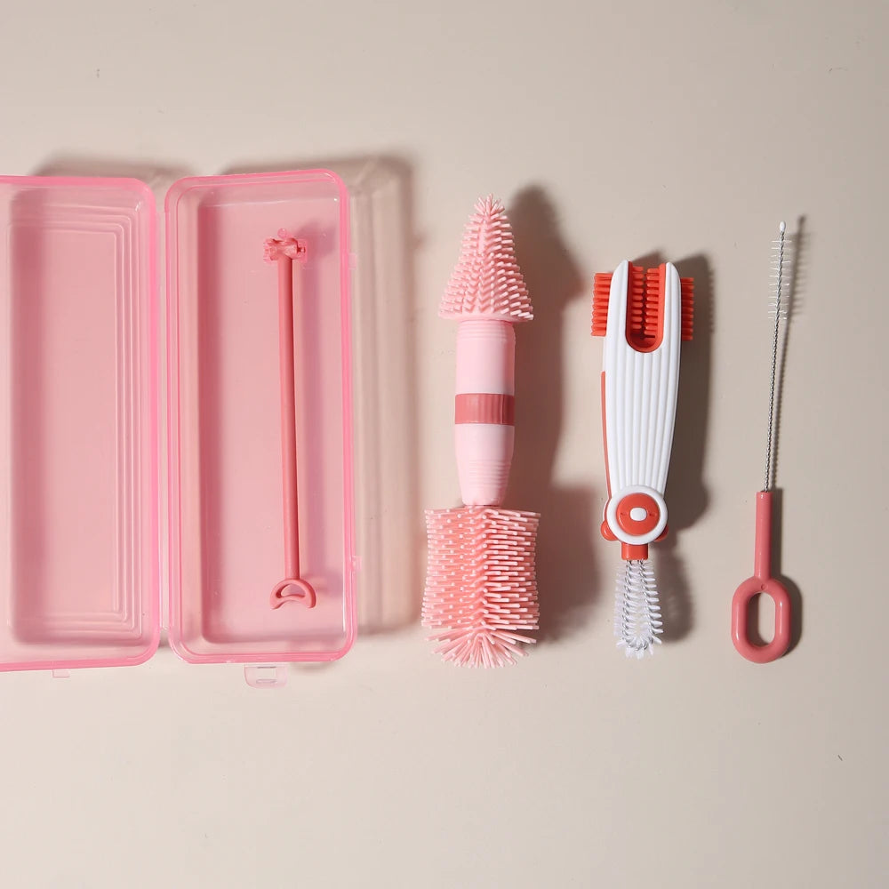 Ensemble de nettoyage de biberons 4 en un, brosse à sucette portable en Silicone, brosse en paille, rinçage de biberon rotatif à 360 degrés