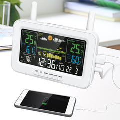 Station Météo Intelligente avec Sortie USB, Thermomètres et Hygromètres, Température, Humidité, Horloge, Pression Atmosphérique