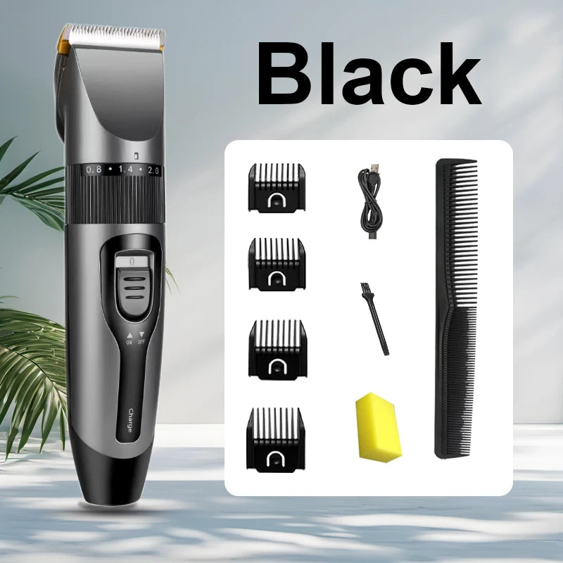Professional electric hair clipper for men, ceramic blade, low noise home trimmer, USB charger, men's hair cutting tools