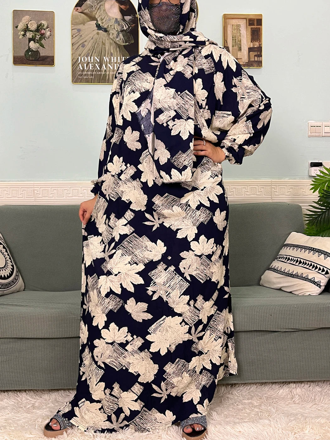 Abayas musulmanes en coton pour femmes, vêtement de prière traditionnel à fleurs pour Ramadan, Caftan africain, Marocain, Robe connectée, foulard