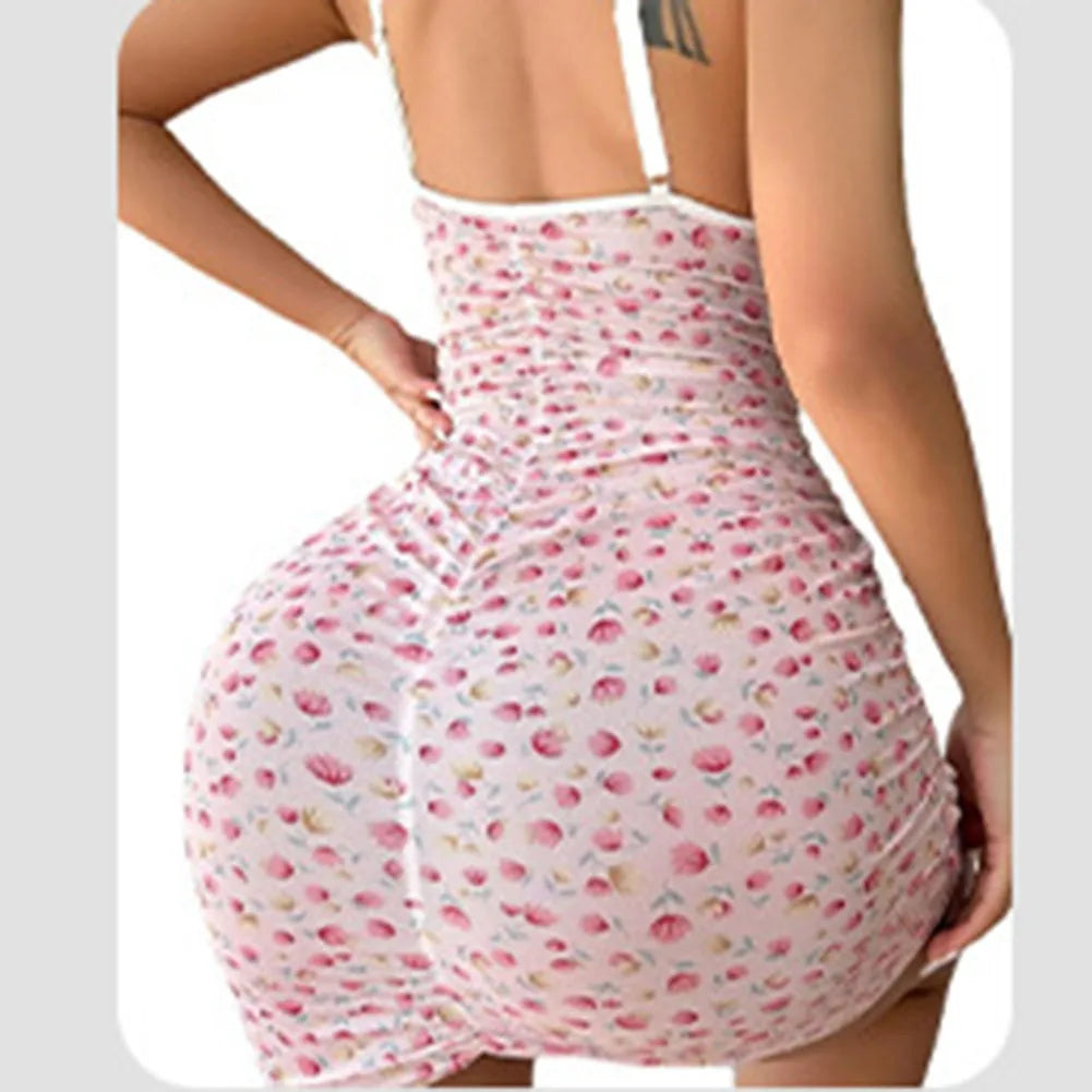 Robe en fibre de dentelle élastique à col en V pour femme, pyjama transparent, chemise de nuit confortable, sous-vêtement respirant, lingerie sexy