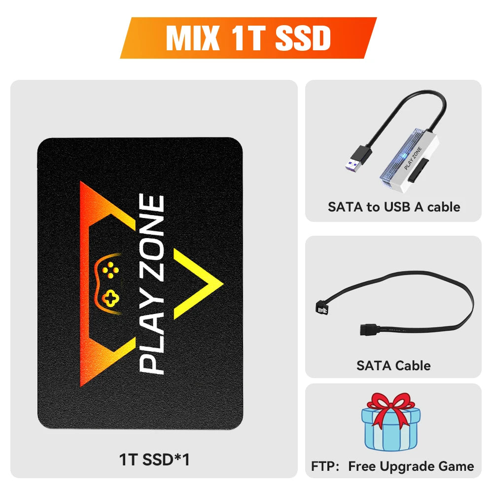 Play Zone 1T jeu SSD pour PS5/PS4/PS3/PS2/Switch/Xbox/WIIU 80 + émulateurs boîte de lancement & Retrobat & Playnite 16191 jeux pour PC/ordinateur portable