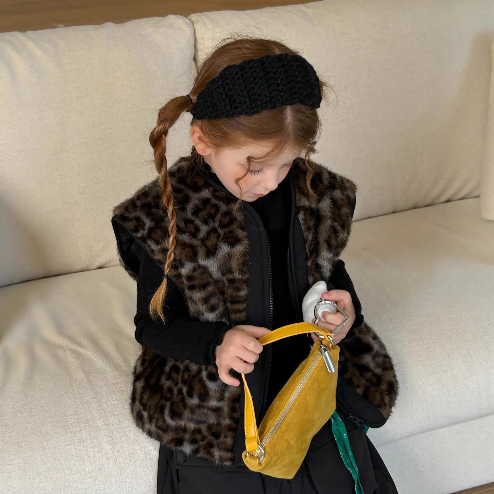 Manteau d'hiver pour filles, nouvelle mode, style occidental, fourrure intégrée, imprimé léopard, gilet en fourrure, tenue chaude quotidienne, 2025