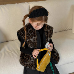 Manteau d'hiver pour filles, nouvelle mode, style occidental, fourrure intégrée, imprimé léopard, gilet en fourrure, tenue chaude quotidienne, 2025