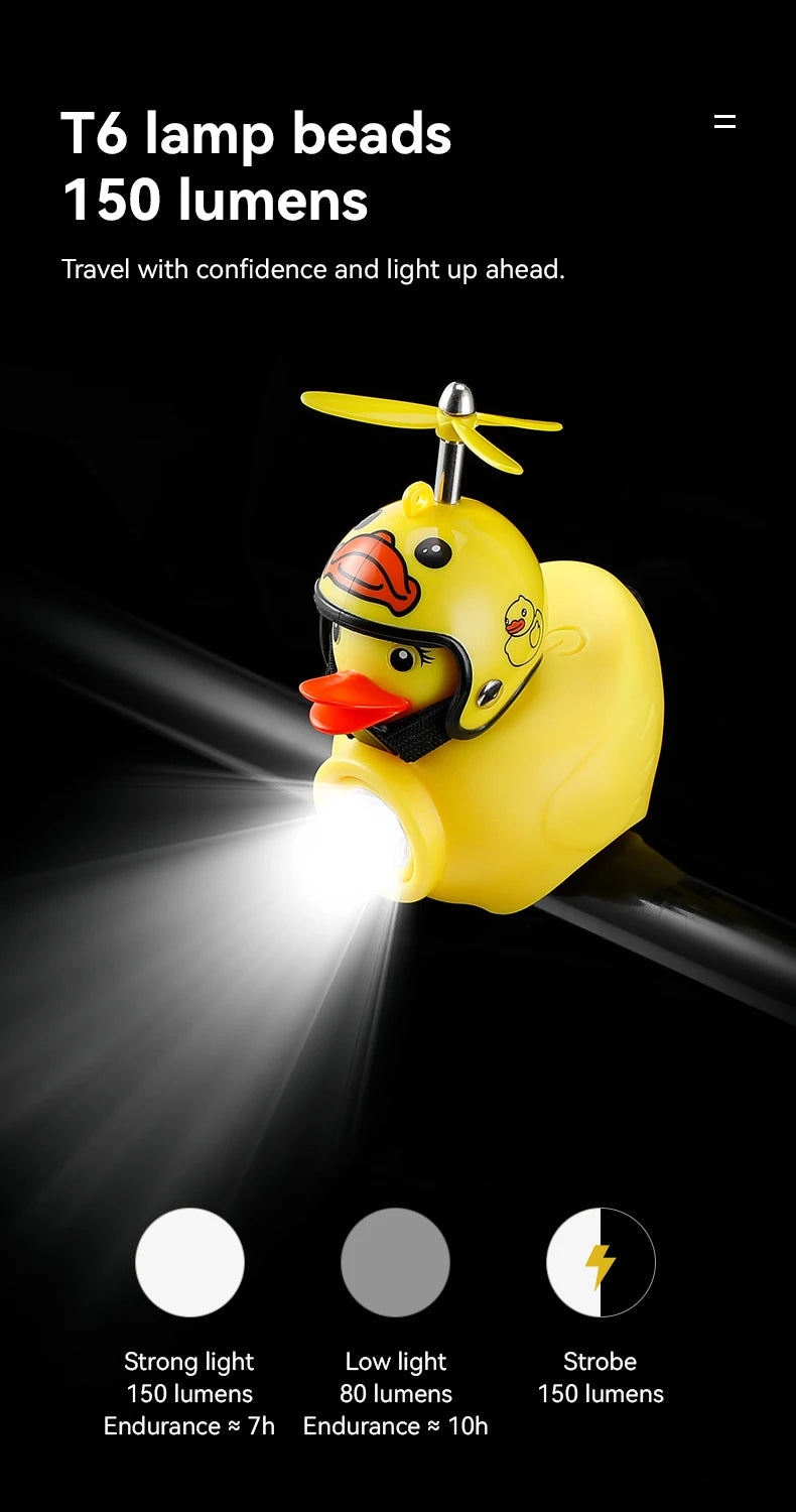 Lumière de vélo pour enfants, équitation de nuit, petit canard jaune, sonnette pour enfants, lampe de poche, phare de vélo pour cyclisme, lampe avant de vélo