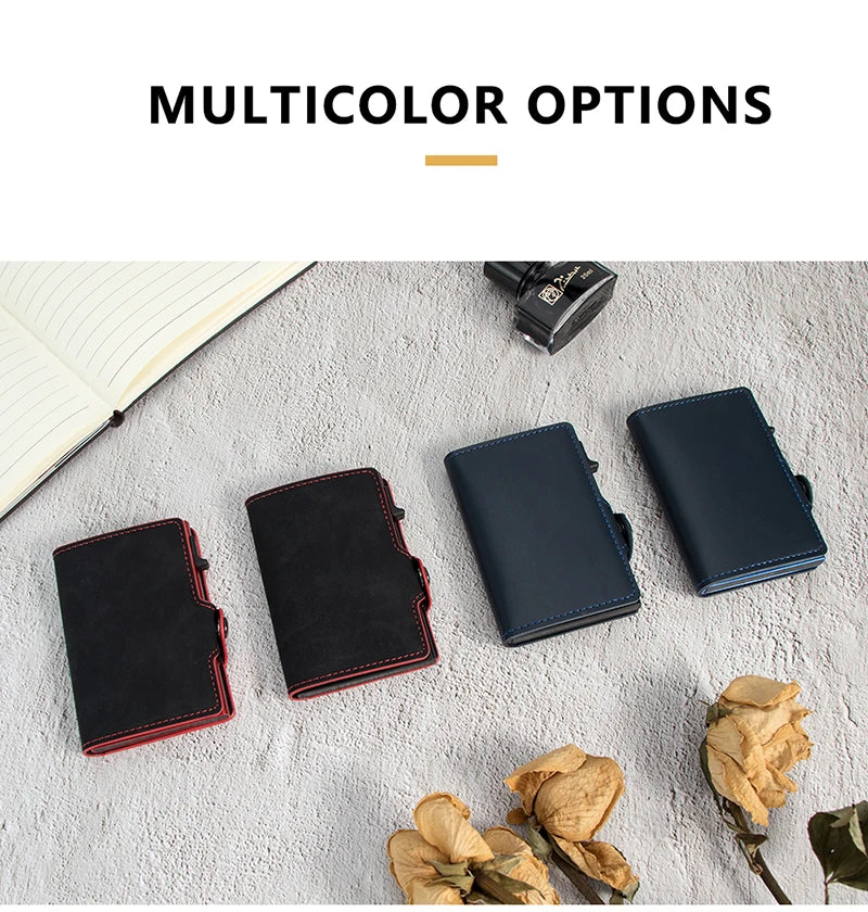 CASEKEY hommes portefeuilles véritable cuir de vache Pop Up affaires porte-carte de crédit RFID blocage mince intelligent portefeuille en Fiber de carbone avec poche