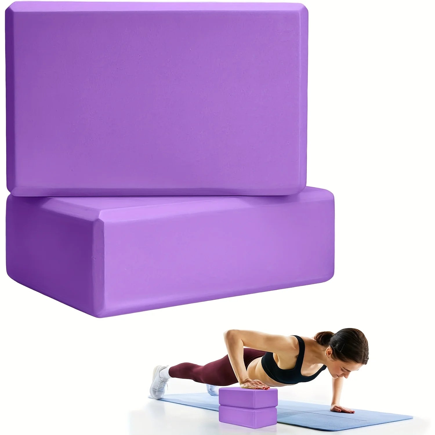 Set of 2 yoga blocks – Made of high-density foam, lightweight, supportive and odorless – Essential yoga equipment for women, gym