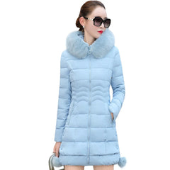 Veste d'hiver femmes 2023 manteau d'hiver couleur pure décontracté col de fourrure à capuche longue à capuche coton dame veste